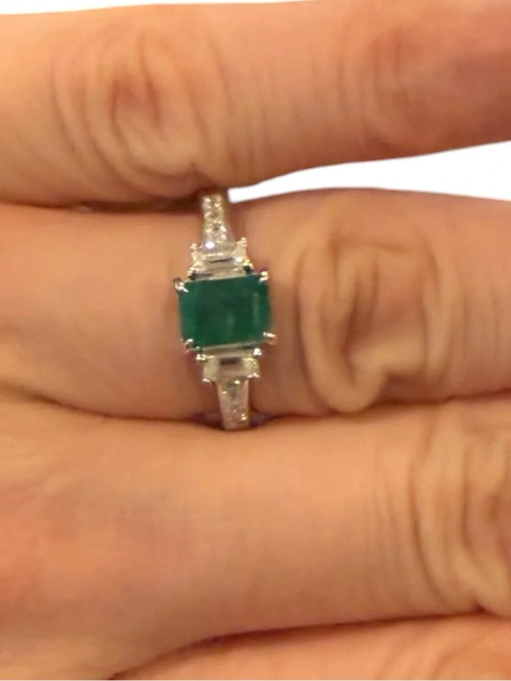 DJoy Womens Natural Kagem Zambian Emerald & Moissonite Art Deco Ring Size 6 New